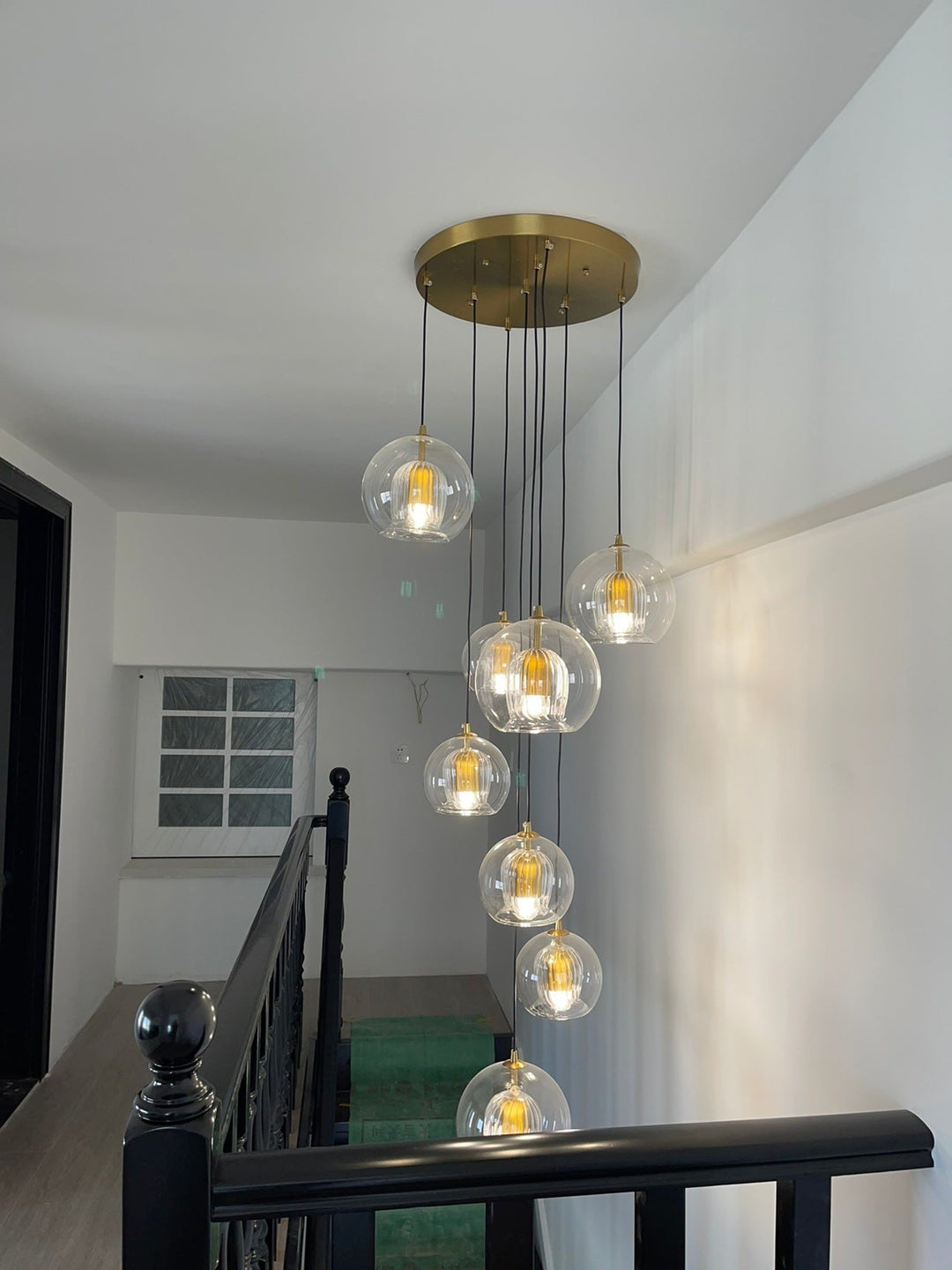 Scandi Brass Glass Chandelier Modern