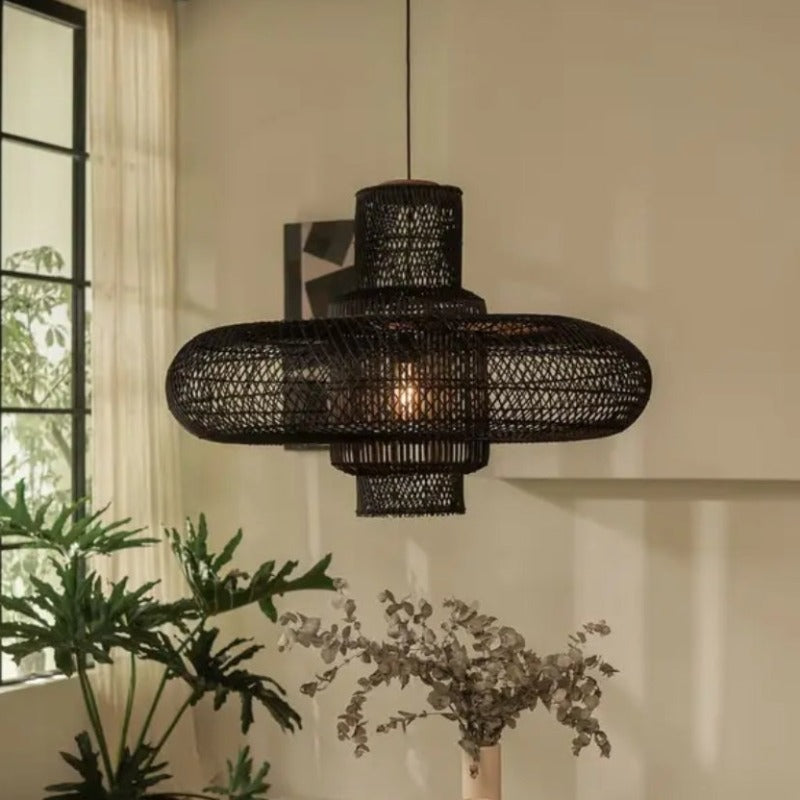 ZINO Nordic Black Rattan Pendant Light