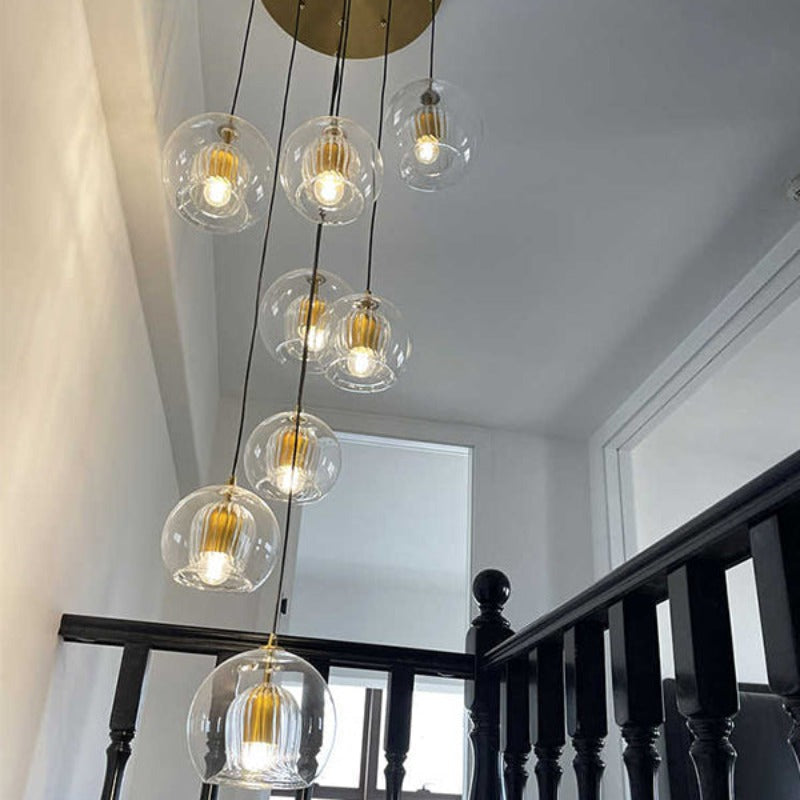 Scandi Brass Glass Chandelier Modern