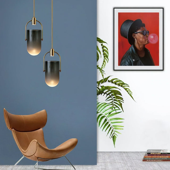 ANIKA Modern Architectural Frosted Glass Gold Pendant Light