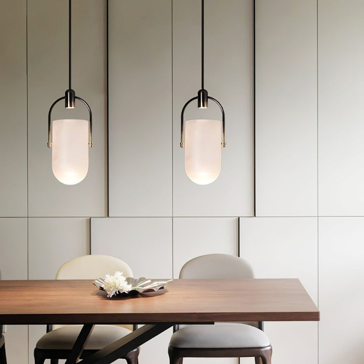 ANIKA Modern Architectural Frosted Glass Gold Pendant Light