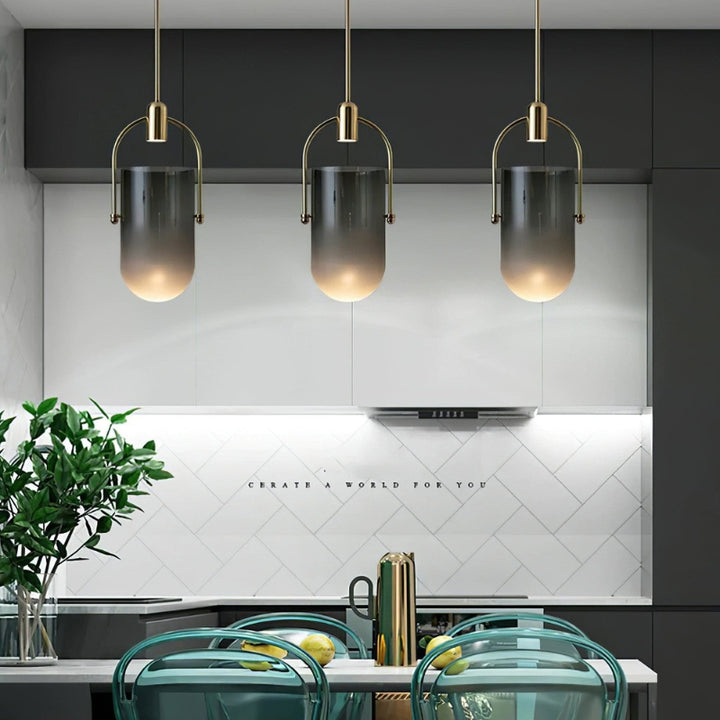 ANIKA Modern Architectural Frosted Glass Gold Pendant Light