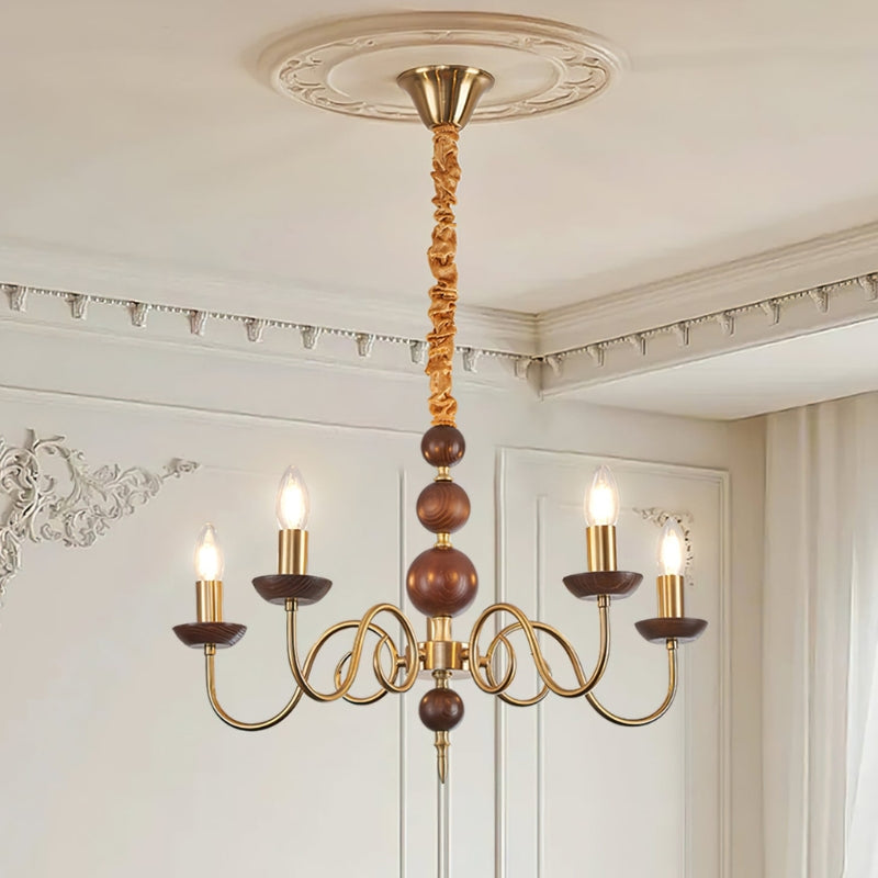 CASS Wood Classic Vintage Candle Lights Chandelier