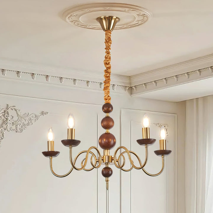 CASS Wood Classic Vintage Candle Lights Chandelier