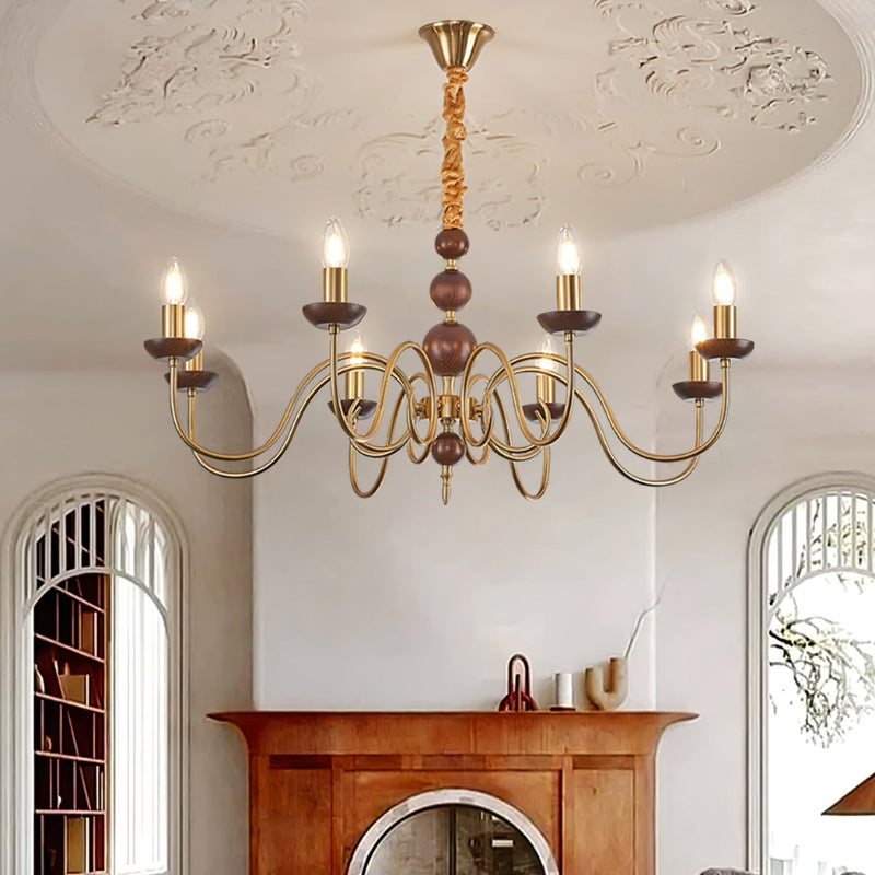 CASS Wood Classic Vintage Candle Lights Chandelier