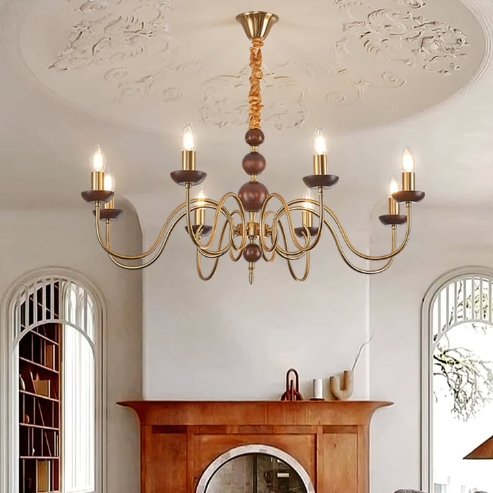 CASS Wood Classic Vintage Candle Lights Chandelier