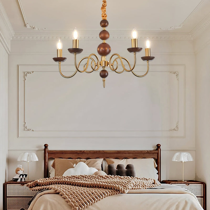 CASS Wood Classic Vintage Candle Lights Chandelier
