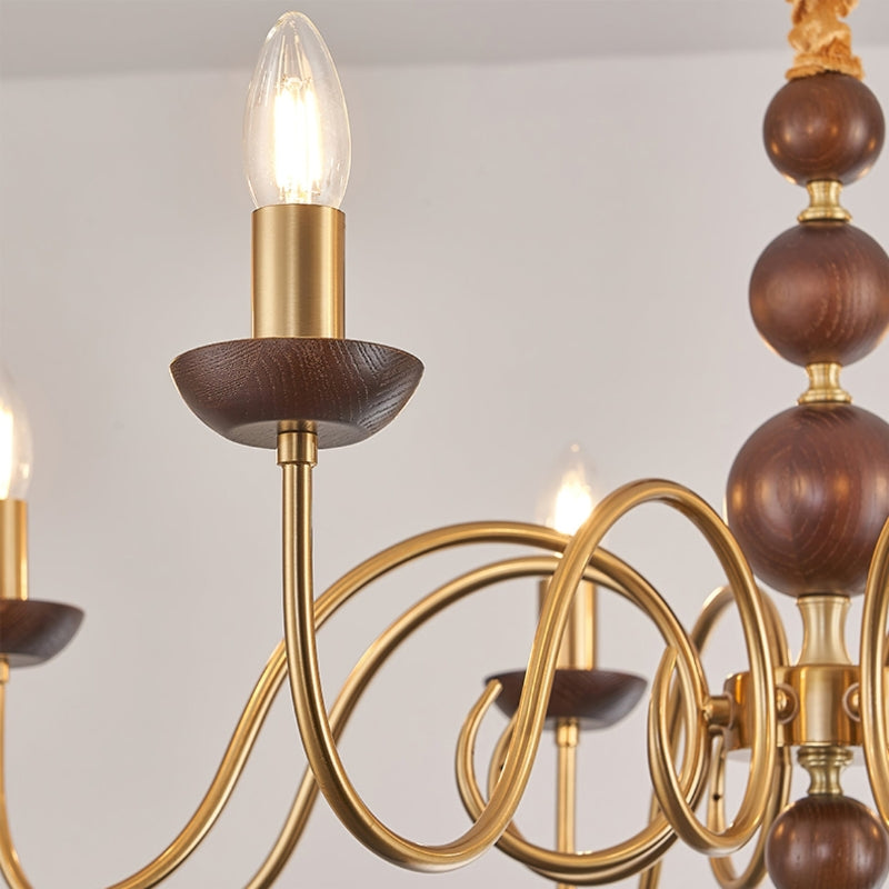 CASS Wood Classic Vintage Candle Lights Chandelier