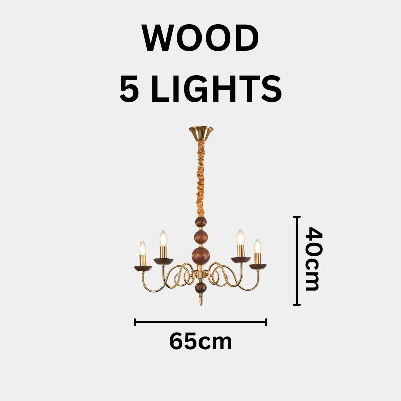 CASS Wood Classic Vintage Candle Lights Chandelier