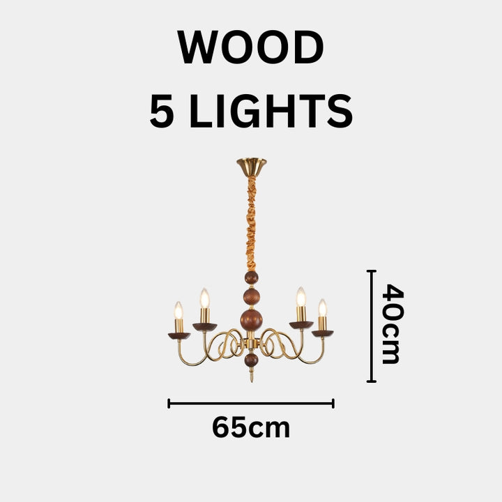 CASS Wood Classic Vintage Candle Lights Chandelier