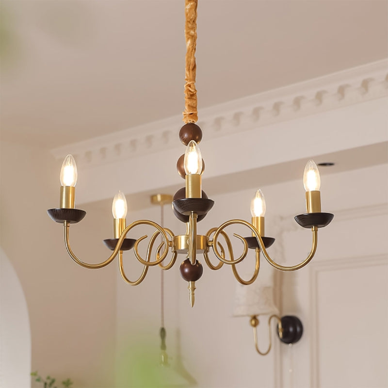 CASS Wood Classic Vintage Candle Lights Chandelier