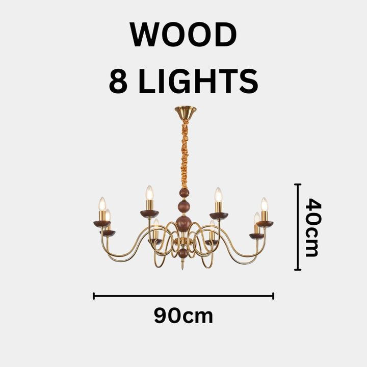 CASS Wood Classic Vintage Candle Lights Chandelier