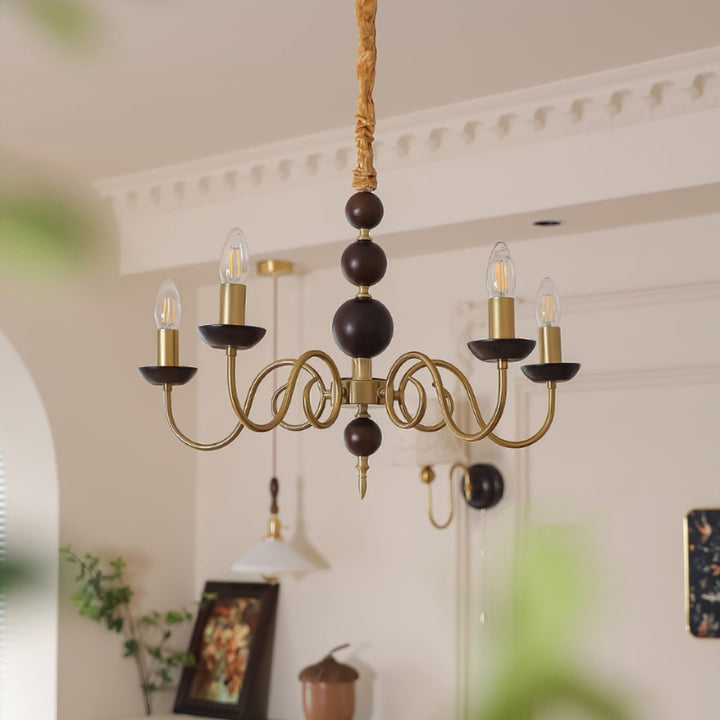 CASS Wood Classic Vintage Candle Lights Chandelier