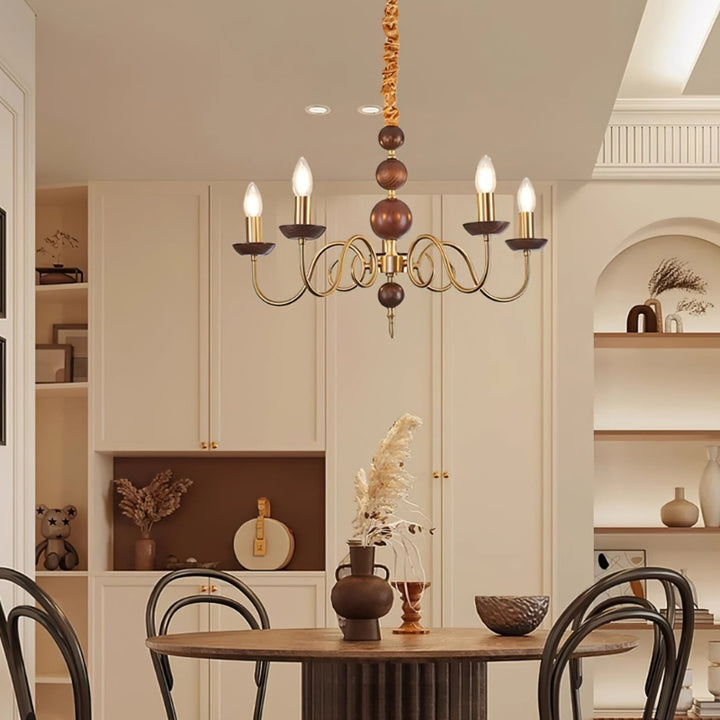CASS Wood Classic Vintage Candle Lights Chandelier