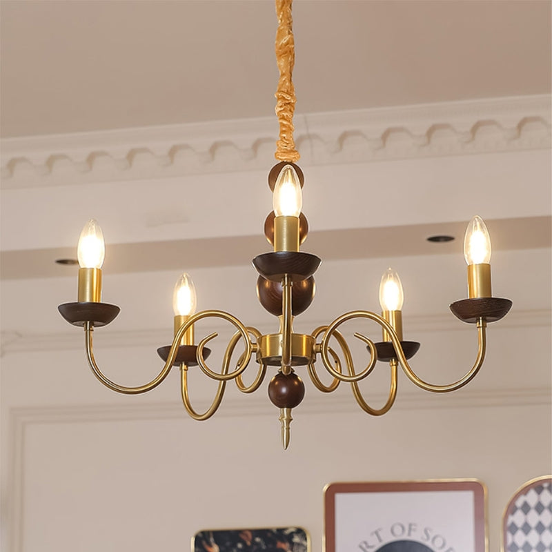 CASS Wood Classic Vintage Candle Lights Chandelier