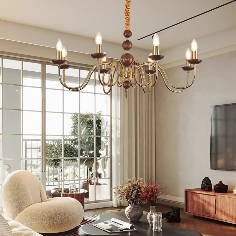 CASS Wood Classic Vintage Candle Lights Chandelier