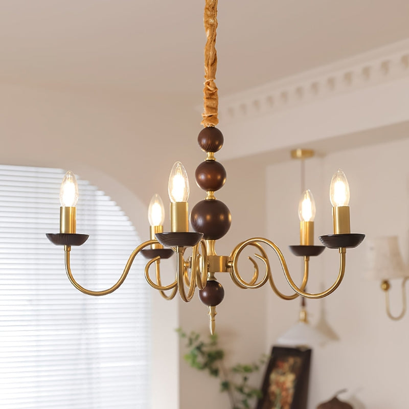 CASS Wood Classic Vintage Candle Lights Chandelier