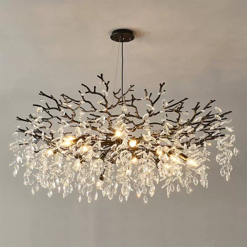 Chandelier with branch-like design on a plain background