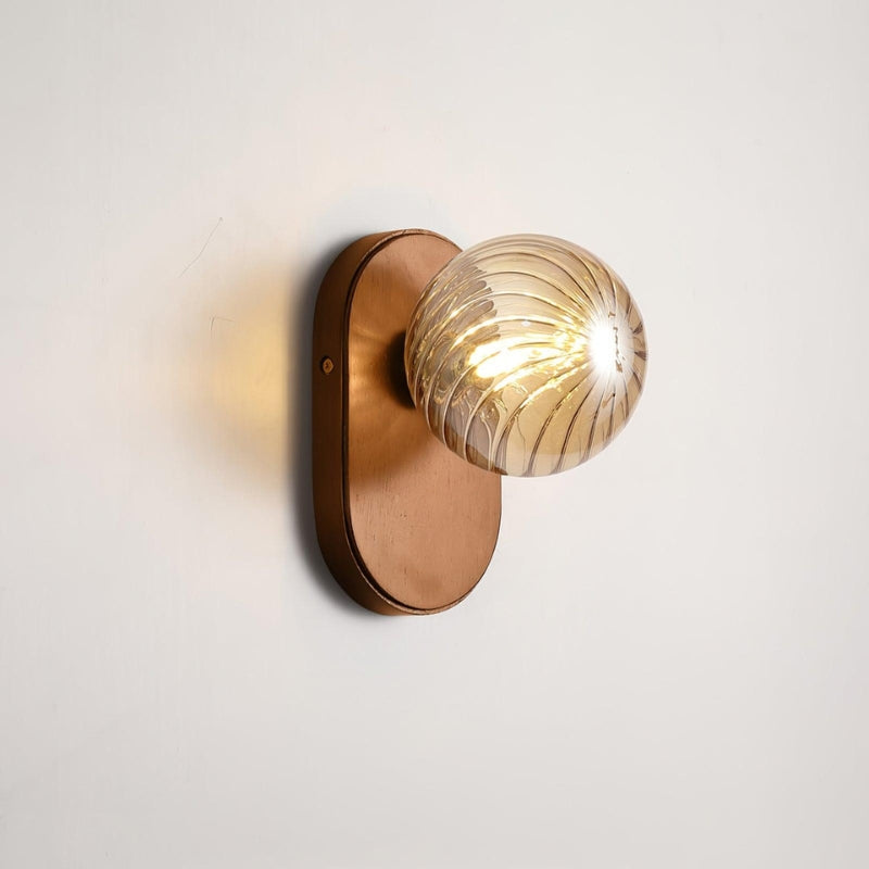 EVIE Ribbed Glass Walnut Wood Amber Wall Light