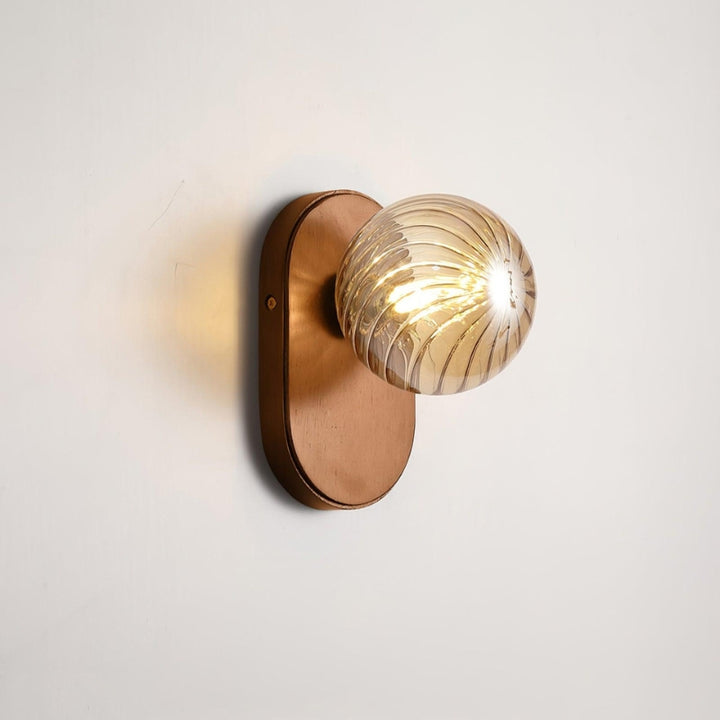 EVIE Ribbed Glass Walnut Wood Amber Wall Light