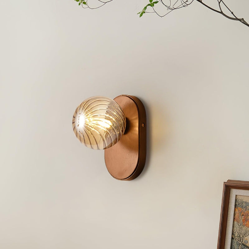 EVIE Ribbed Glass Walnut Wood Amber Wall Light