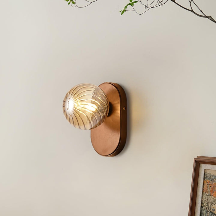 EVIE Ribbed Glass Walnut Wood Amber Wall Light