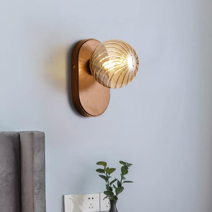 EVIE Ribbed Glass Walnut Wood Amber Wall Light
