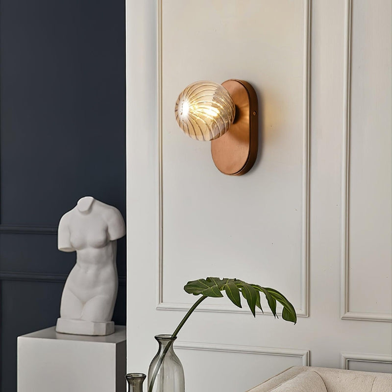 EVIE Ribbed Glass Walnut Wood Amber Wall Light