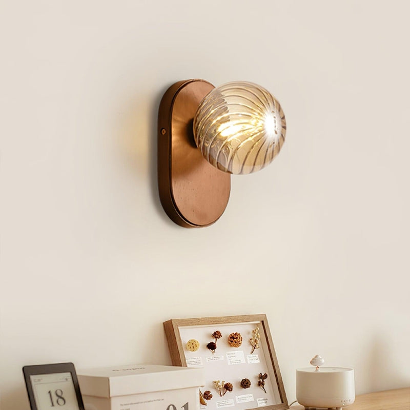 EVIE Ribbed Glass Walnut Wood Amber Wall Light