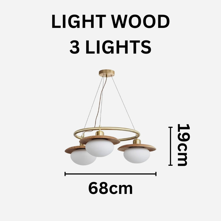 EZRA Vintage Brass Wood Circular Round Chandelier