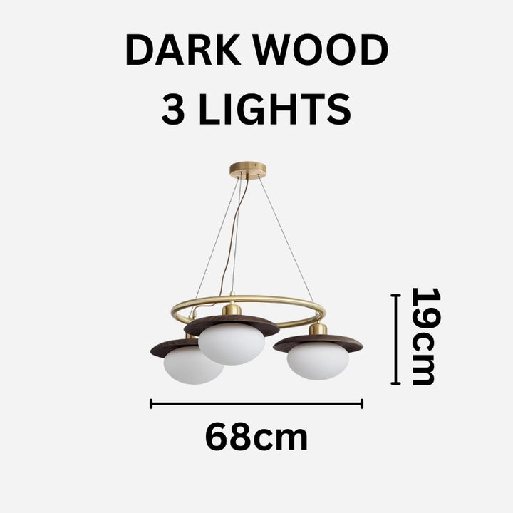 EZRA Vintage Brass Wood Circular Round Chandelier