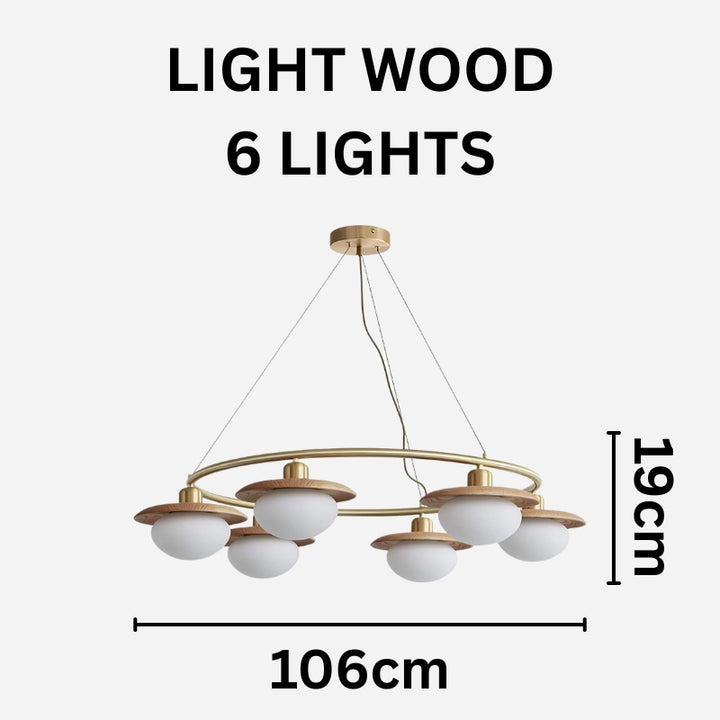 EZRA Vintage Brass Wood Circular Round Chandelier