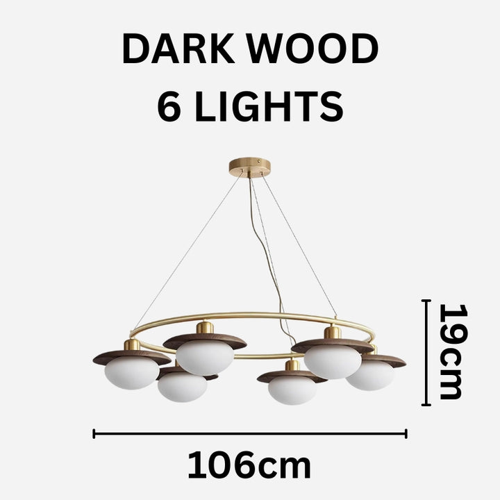 EZRA Vintage Brass Wood Circular Round Chandelier