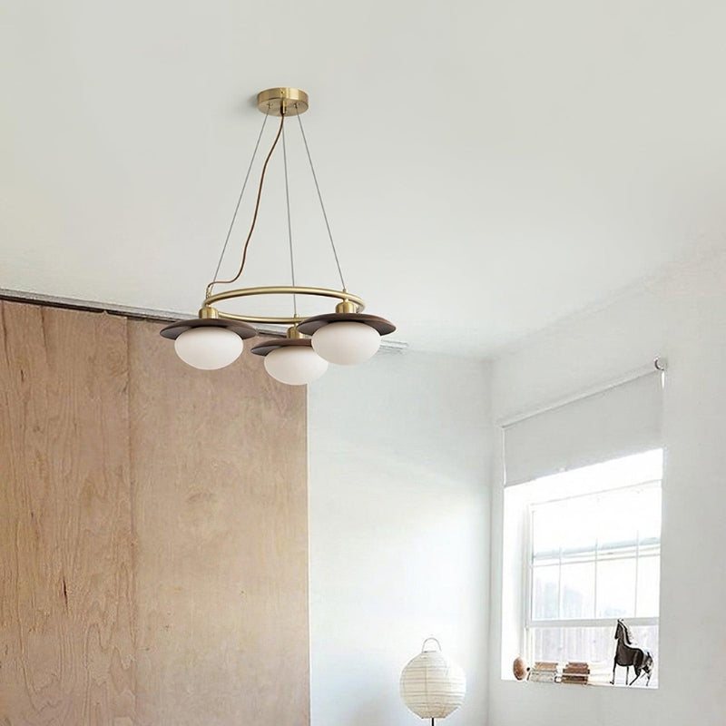 EZRA Vintage Brass Wood Circular Round Chandelier