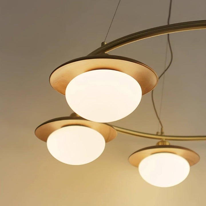 EZRA Vintage Brass Wood Circular Round Chandelier