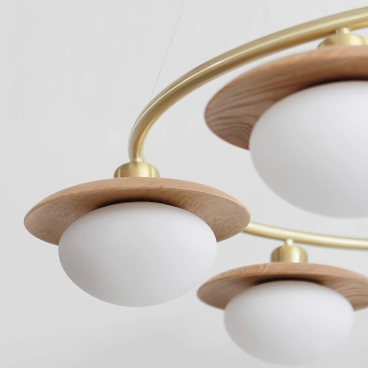 EZRA Vintage Brass Wood Circular Round Chandelier