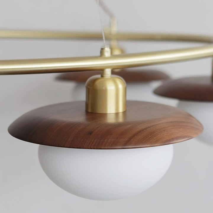 EZRA Vintage Brass Wood Circular Round Chandelier