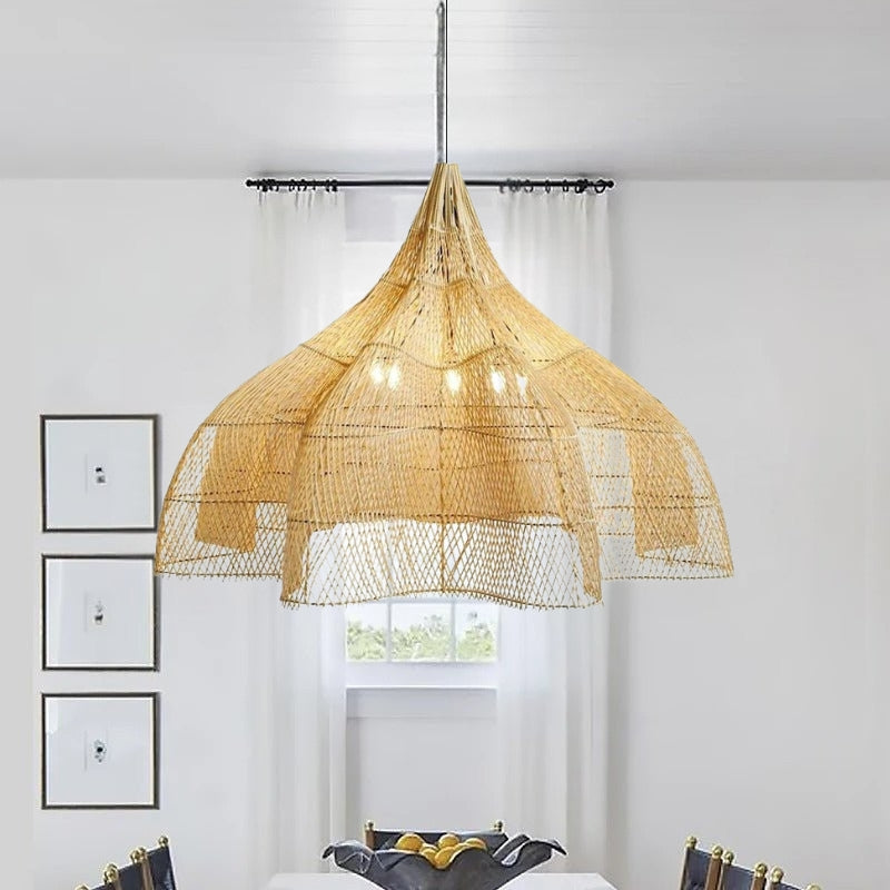 MALIA Handmade Natural Weave Rattan Pendant Lighting Fixture for Dining Rooms & Living Spaces