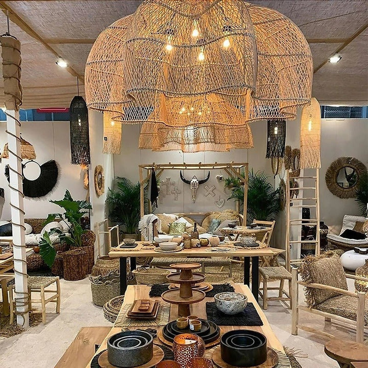 MALIA Handmade Natural Weave Rattan Pendant Lighting Fixture for Dining Rooms & Living Spaces