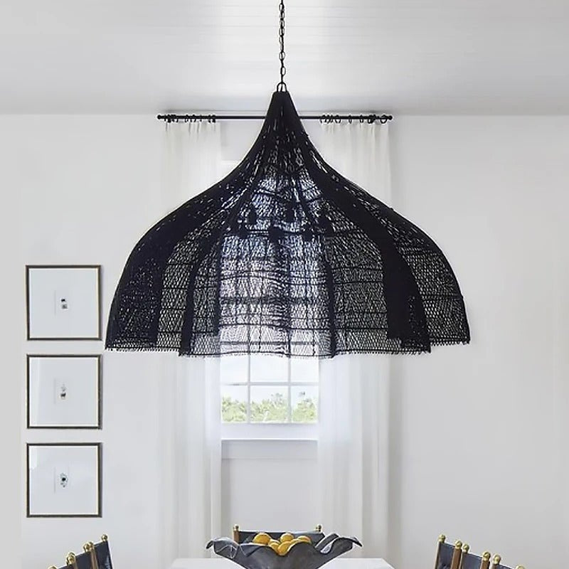 MALIA Handmade Natural Weave Rattan Pendant Lighting Fixture for Dining Rooms & Living Spaces
