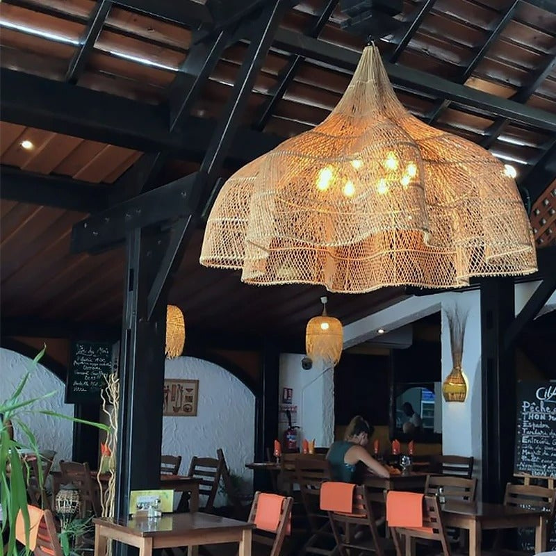 MALIA Handmade Natural Weave Rattan Pendant Lighting Fixture for Dining Rooms & Living Spaces