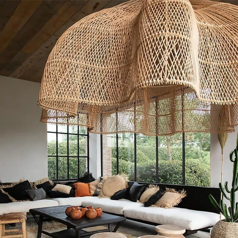 MALIA Handmade Natural Weave Rattan Pendant Lighting Fixture for Dining Rooms & Living Spaces