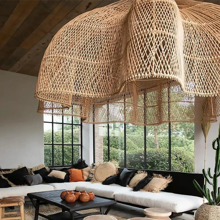 MALIA Handmade Natural Weave Rattan Pendant Lighting Fixture for Dining Rooms & Living Spaces