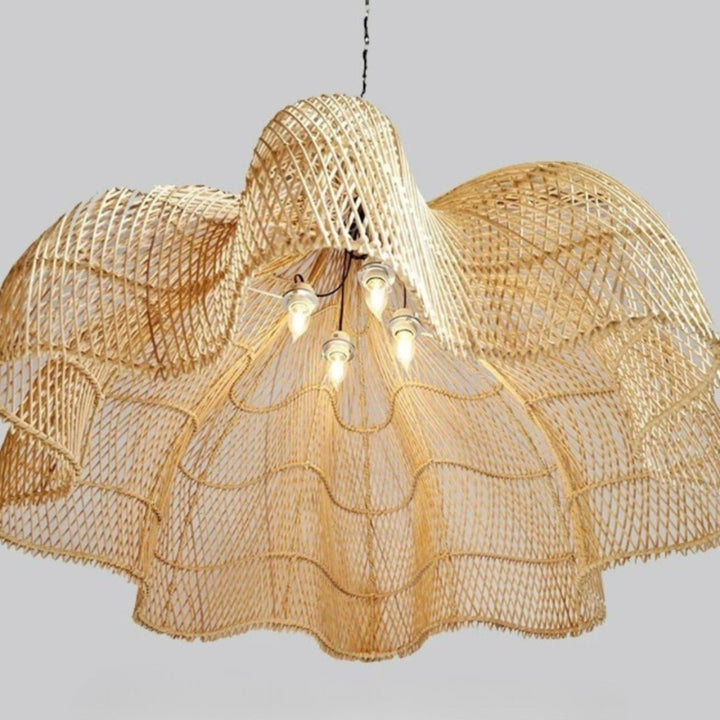 MALIA Handmade Natural Weave Rattan Pendant Lighting Fixture for Dining Rooms & Living Spaces