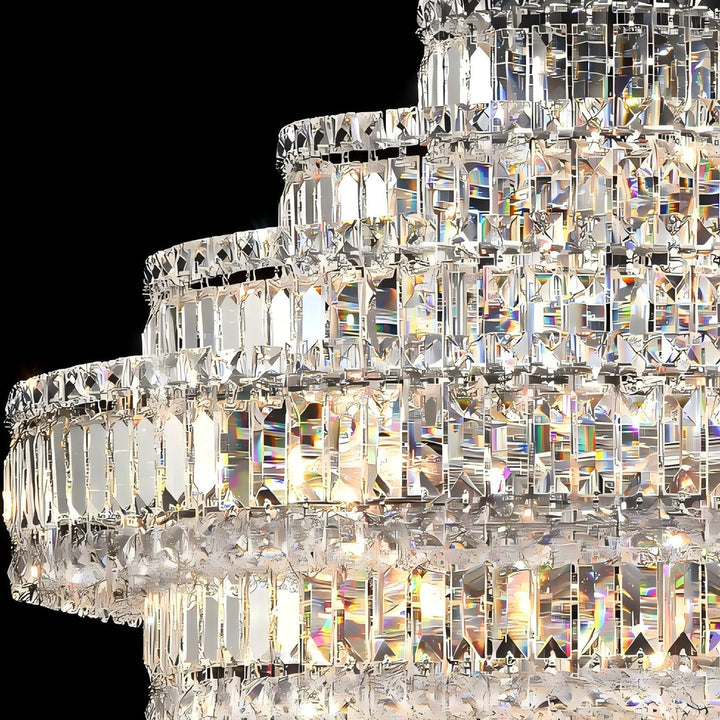 Crystal chandelier with multiple tiers on a black background