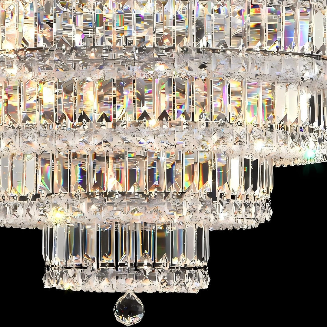 Crystal chandelier with multiple tiers on a black background