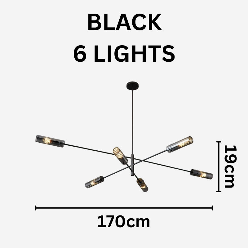 MAIA Modern Black Chandelier Sleek Brass Lighting Fixture for Contemporary Interiors
