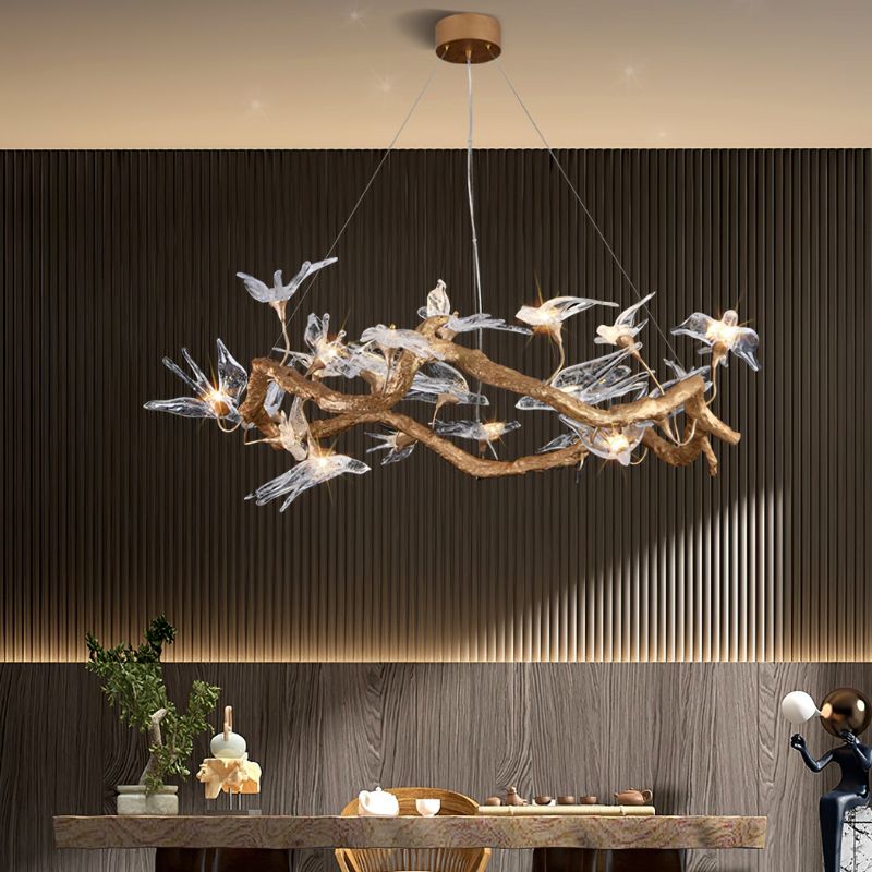 MALKA Artistic Glass Sculptural Brass Bird Chandelier