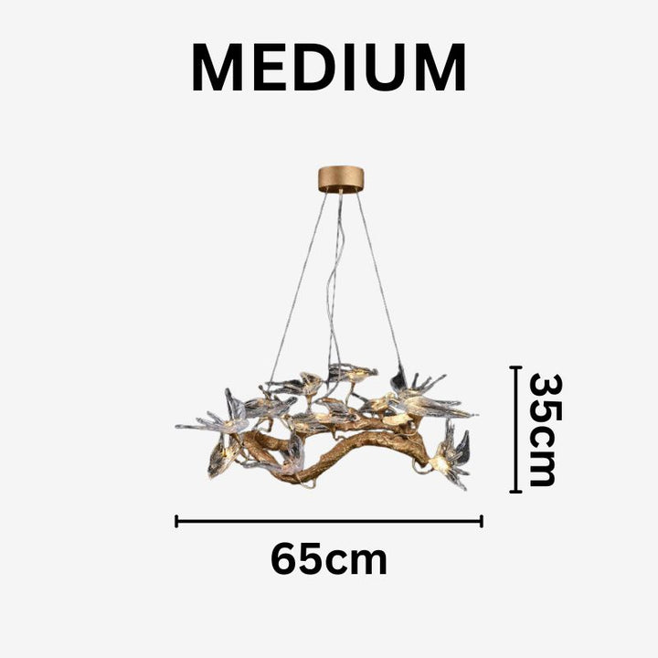 MALKA Artistic Glass Sculptural Brass Bird Chandelier