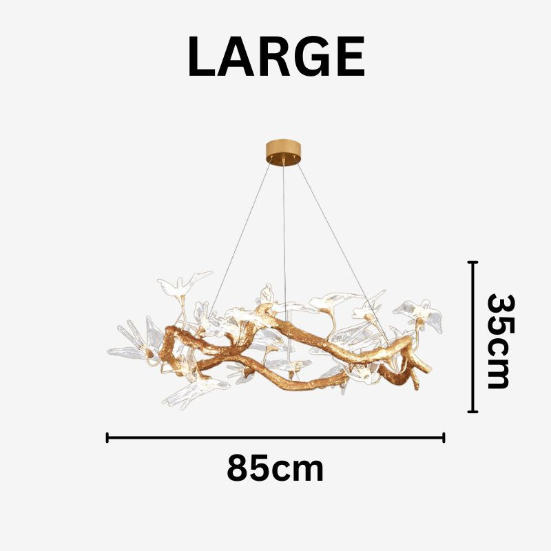 MALKA Artistic Glass Sculptural Brass Bird Chandelier